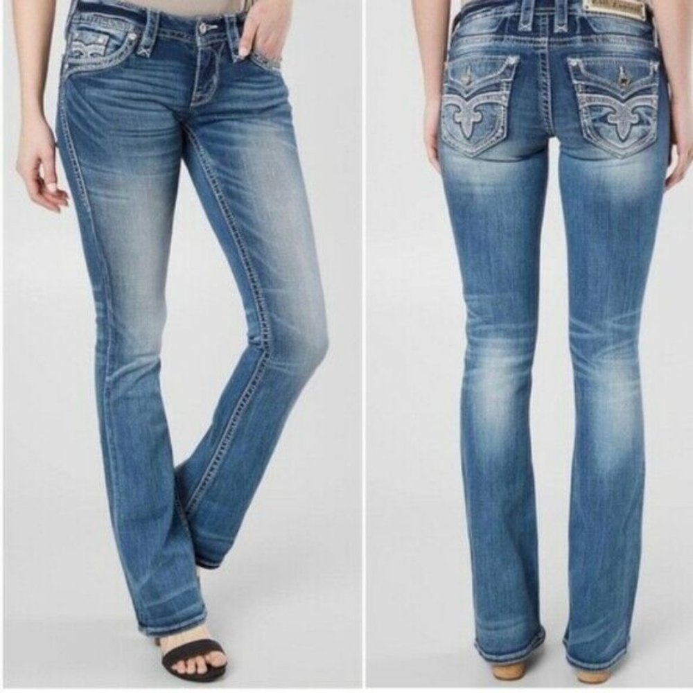 Rock Revival Women's Medium Blue Bootcut Jeans with Embroidered Pockets